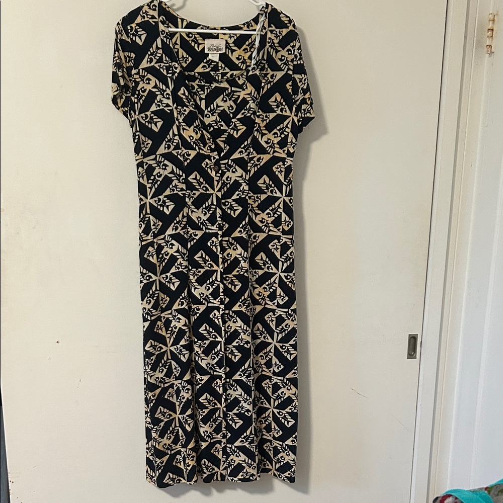 Vintage Hawaiian  Black and Tan Patterned Maxi Dress